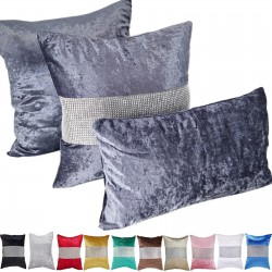 Luxury Crushed Velvet & Silver Glitter Stripes Sparkle Cushion Cover