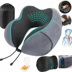 Massage Travel Pillow Pink - Memory Foam Neck Cushion - Flight Pillow