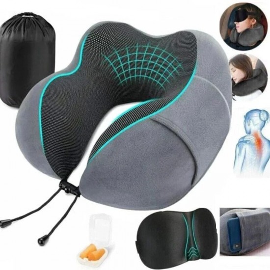 Massage Travel Pillow Pink - Memory Foam Neck Cushion - Flight Pillow