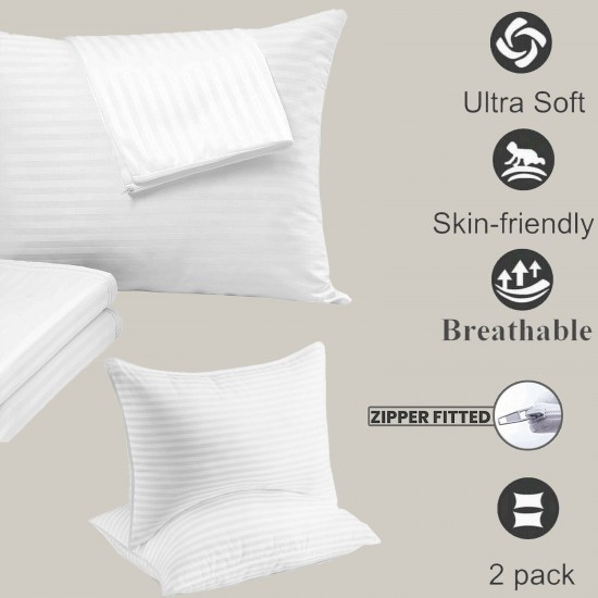 Cotton Solid Pillow Cases Hidden Zipper Pillow Cover Standard Queen King 2 Pack