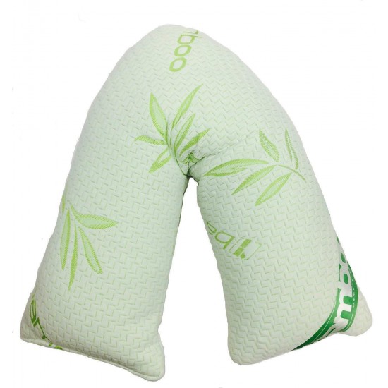 Bamboo V Shaped Pillow Memory Foam Orthopedic Neck Back Support Resting Cushion