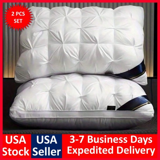 2 Pack Bamboo Pillows Soft Plump Bed Pillows Hollowfibre Filling 70x50cm Pair
