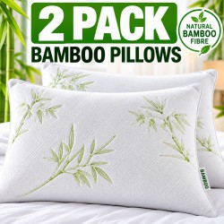 2 Pack Bamboo Pillows Soft Plump Bed Pillows Hollowfibre Filling 70x50cm Pair