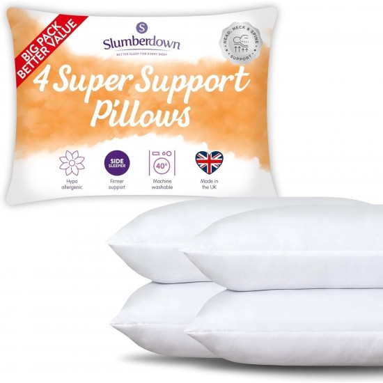 Hotel Quality Gusseted Pillows 4 Inch Hollowfibre Firm Side Sleeper Neck Support