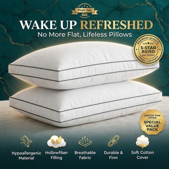 Hotel Quality Gusseted Pillows 4 Inch Hollowfibre Firm Side Sleeper Neck Support