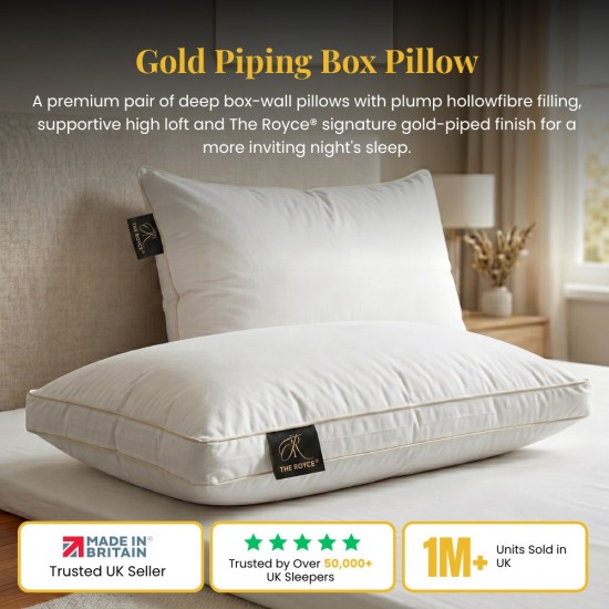 Luxury Gold Piping Box Pillow 48x74cm Hollowfibre White Hotel Style