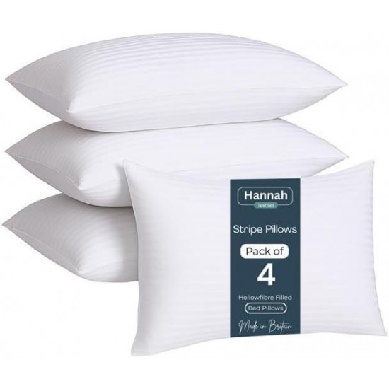 4 Pack Premium Hotel Quality Pillows – Quilted Cover & Soft Hollowfibre Filling