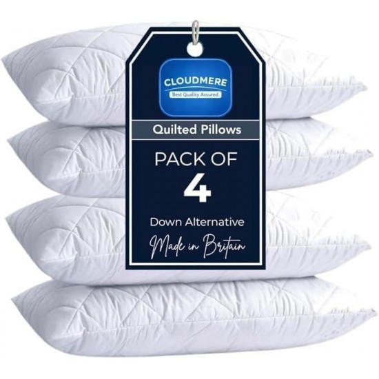 4 Pack Premium Hotel Quality Pillows – Quilted Cover & Soft Hollowfibre Filling