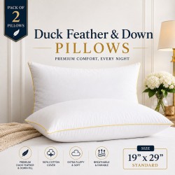 Duck Feather Pillows Pair Extra Filled Hypoallergenic Hotel Quality Pillow Packs