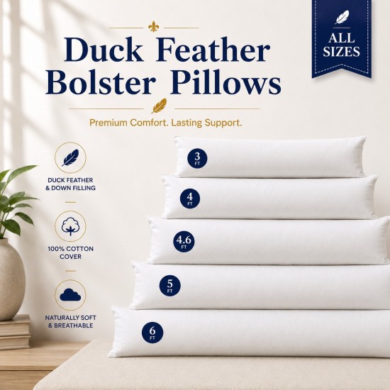Duck Feather &Down Bolster Pillow FULL Body Support Extra Filled Bolster Cushion