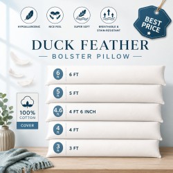 Duck Feather &Down Bolster Pillow FULL Body Support Extra Filled Bolster Cushion